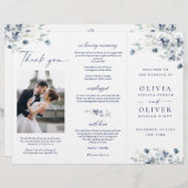 Elegantes Dusty Blue Winter Hochzeitsprogramm (Vorne/Hinten)