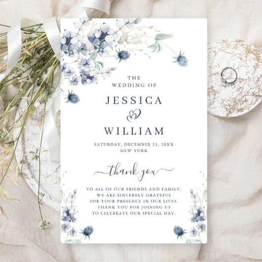 Elegantes Dusty Blue Winter Hochzeitsprogramm