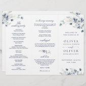 Elegantes Dusty Blue Winter Hochzeitsprogramm (Vorne/Hinten)