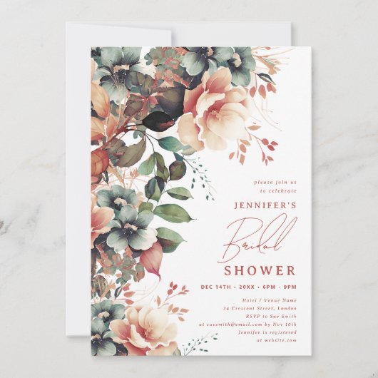 Elegantes Dusty Herbst Brautparty Einladung (Vorderseite)