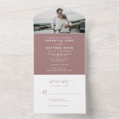 Elegantes Dusty Pink Calligraphy Foto Wedding All In One Einladung (Innen Boden)