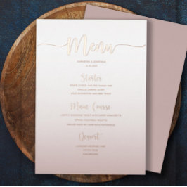 Elegantes Dusty Pink Simple Wedding Dinner Menü Folieneinladung
