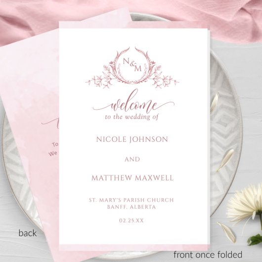 Elegantes Dusty Rose Folded Wedding Zeremony Progr