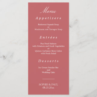 Elegantes Dusty Rose Pink Wedding Menu Menükarte