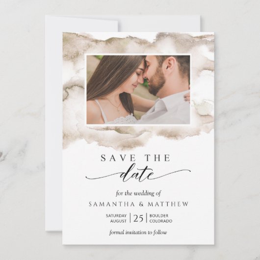Elegantes Earth Tones Watercolor-Foto Save the Dat Date (Vorderseite)
