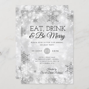 Elegantes Eat & Drink Silver Holiday Weihnachten P Einladung