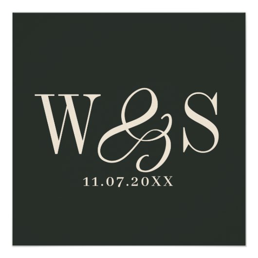 Elegantes Ebony-Paar-Initialen Hochzeit Poster (Vorderseite)