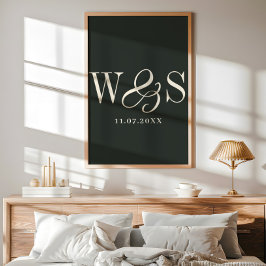 Elegantes Ebony-Paar-Initialen Hochzeit Poster