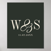 Elegantes Ebony-Paar-Initialen Hochzeit Poster (Vorne)