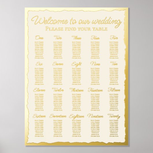 Elegantes Ecru Luxe Gold Edge 20 Tischdiagramm Foliendrucke (Vorderseite)