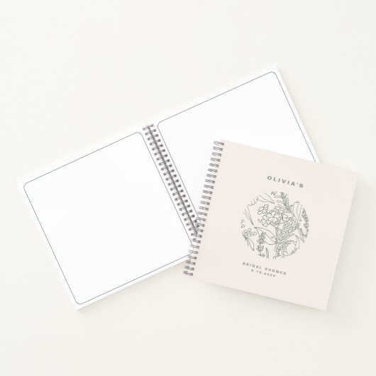 Elegantes Ecru Sage Green Blume Herb Brautparty Notizblock (Innenseite)