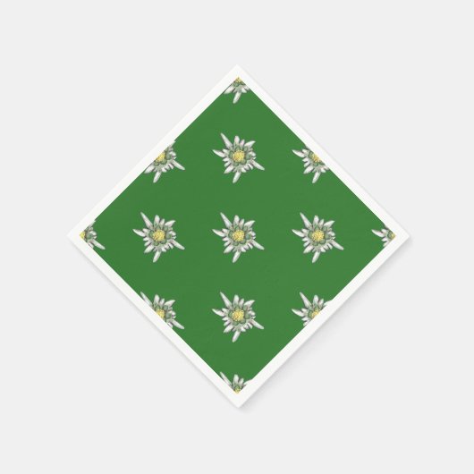 Elegantes Edelweiss-Muster auf grünem Hintergrund Serviette (Ecke)