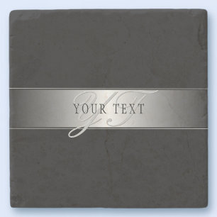 Elegantes, editierbares Monogramm-Skript in Schwar Steinuntersetzer