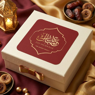 Elegantes Eid Mubarak Arabische Kalligrafie Rot Go Quadratischer Aufkleber