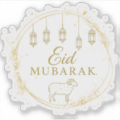 Elegantes Eid Mubarak Gold Lantern & Sheep Design Aufkleber (Vorderseite)
