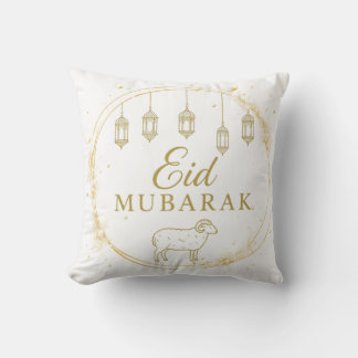 Elegantes Eid Mubarak Gold Lantern & Sheep Design Kissen