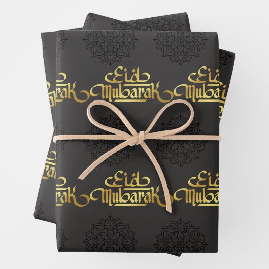 Elegantes Eid Wrapping Paper Mandala Black & Gold Geschenkpapier Set (Beispiel)