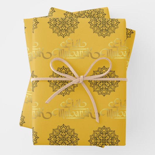 Elegantes Eid Wrapping Paper_Mandala_Gold_Black Geschenkpapier Set (Beispiel)