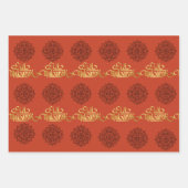 Elegantes Eid Wrapping Paper Mandala Red and Gold Geschenkpapier Set (Vorderseite)