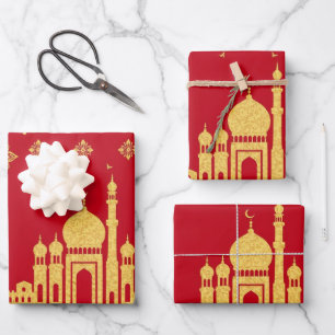 Elegantes Eid Wrapping Paper - Rot und Gold Geschenkpapier Set