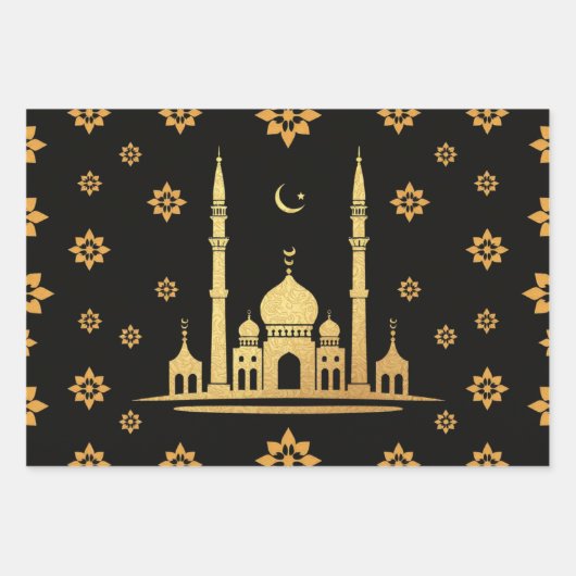 Elegantes Eid Wrapping Paper - Schwarz und Gold Geschenkpapier Set (Vorderseite 3)