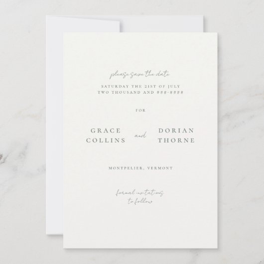 Elegantes Einfach-Sage Grünes neutrales Foto Hochz Save The Date (Vorderseite)