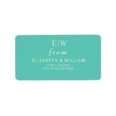 Elegantes einfaches Aquatic Awe mit Monogram Weddi Adressaufkleber (Vorne)