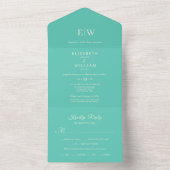 Elegantes einfaches Aquatic Awe mit Monogram Weddi All In One Einladung (Innen Boden)