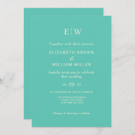 Elegantes einfaches Aquatic Awe mit Monogram Weddi Einladung