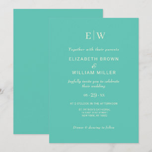 Elegantes einfaches Aquatic Awe mit Monogram Weddi Einladung