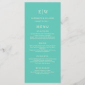 Elegantes einfaches Aquatic Awe mit Monogram Weddi Menükarte (Vorderseite)