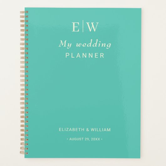 Elegantes einfaches Aquatic Awe mit Monogram Weddi Planer (Vorderseite)