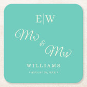 Elegantes einfaches Aquatic Awe mit Monogram Weddi Rechteckiger Pappuntersetzer (Vorderseite)