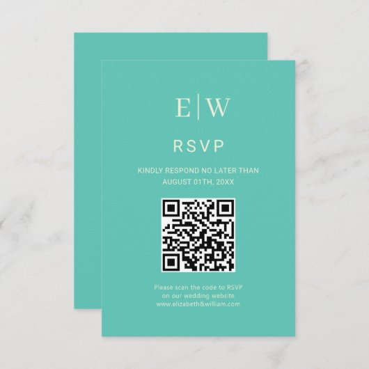 Elegantes einfaches Aquatic Awe mit Monogram Weddi RSVP Karte (Vorne/Hinten)