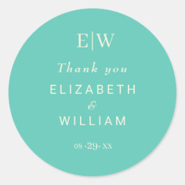 Elegantes einfaches Aquatic Awe mit Monogram Weddi Runder Aufkleber