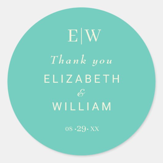 Elegantes einfaches Aquatic Awe mit Monogram Weddi Runder Aufkleber (Vorderseite)