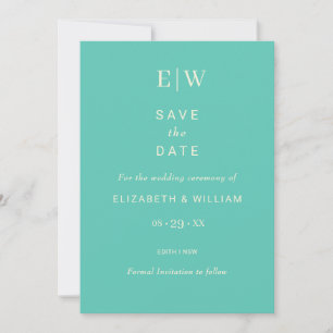Elegantes einfaches Aquatic Awe mit Monogram Weddi Save The Date