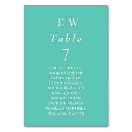 Elegantes einfaches Aquatic Awe mit Monogram Weddi Tischnummer