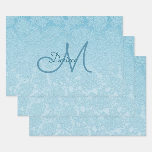 Elegantes einfaches Baby Blue Monogram Design Geschenkpapier Set (Set)