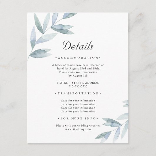 Elegantes einfaches Blatt. Angaben zur botanischen Begleitkarte (Vorderseite)