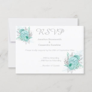 ELEGANTES EINFACHES BLUMEN AQUA GLITZER RSVP EINLADUNG