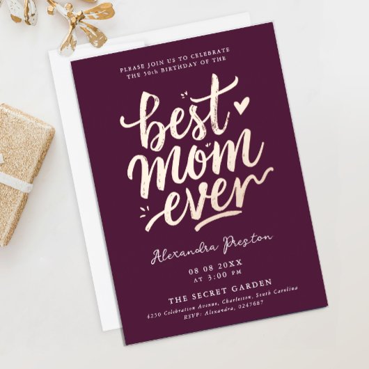 Elegantes Einfaches Burgund Best Mama Folieneinladung