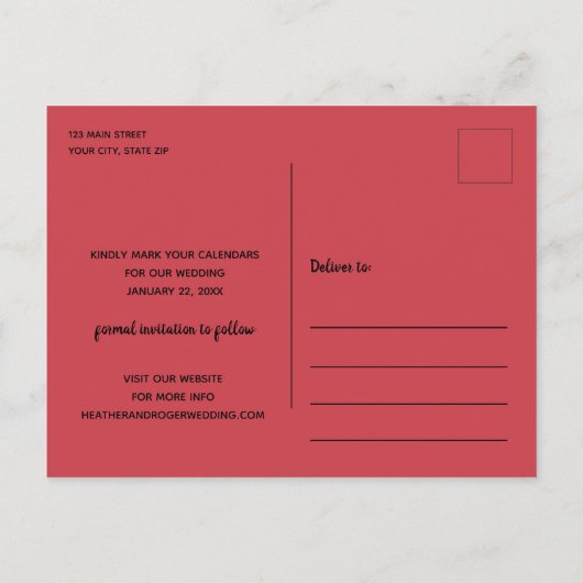 Elegantes einfaches Foto für die Hochzeit speicher Ankündigungspostkarte (Rückseite)