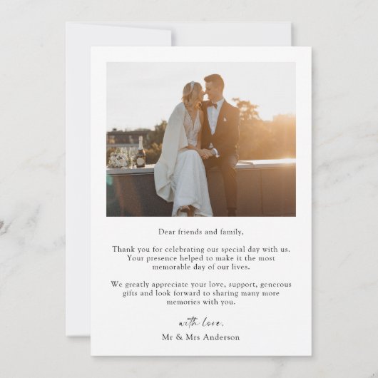 Elegantes einfaches Foto Hochzeit Dankeskarte (Rückseite)