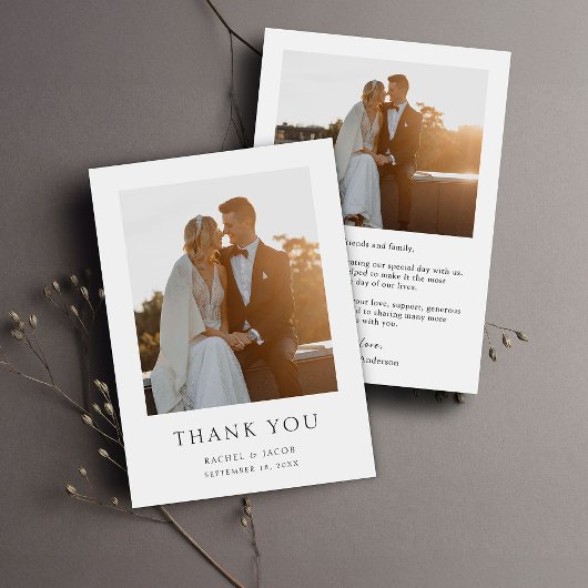 Elegantes einfaches Foto Hochzeit Dankeskarte