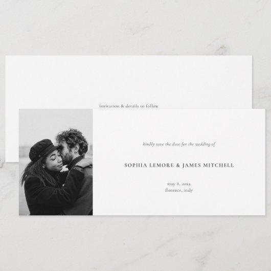 Elegantes einfaches Foto Hochzeit horizontal Save The Date (Vorne/Hinten)