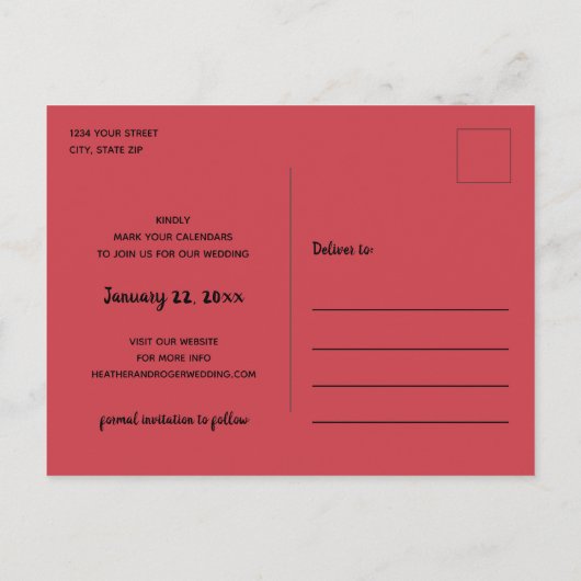 Elegantes, einfaches Foto Hochzeit retten das Datu Ankündigungspostkarte (Rückseite)