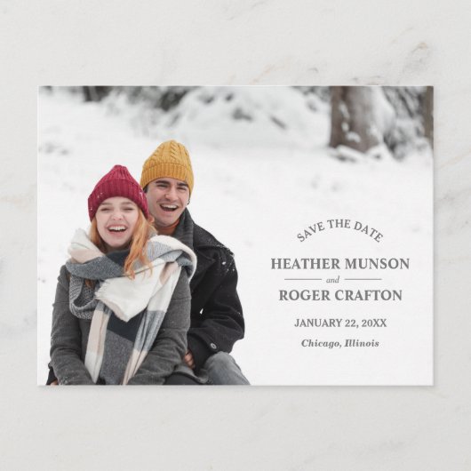 Elegantes, einfaches Foto Hochzeit retten das Datu Ankündigungspostkarte (Vorderseite)