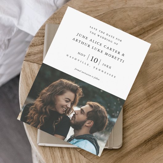 Elegantes einfaches Foto Hochzeit speichern Sie da Einladung