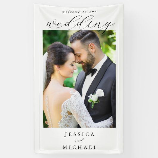Elegantes, einfaches Foto Hochzeit Willkommen Banner (Vertikal)